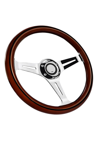 14" Steering Wheel - Mahogany wood & stainless steel