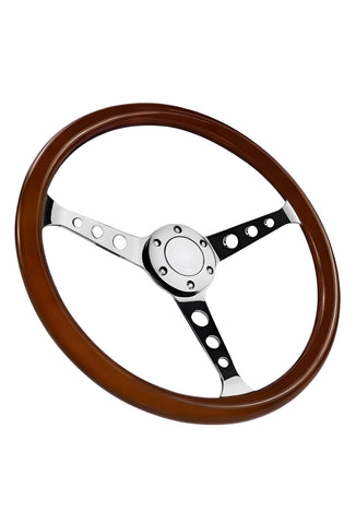 15" Steering Wheel - Mahogany wood & stainless steel